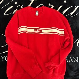 PINK Victoria's Secret Red Crewneck Sweater with White Stripe